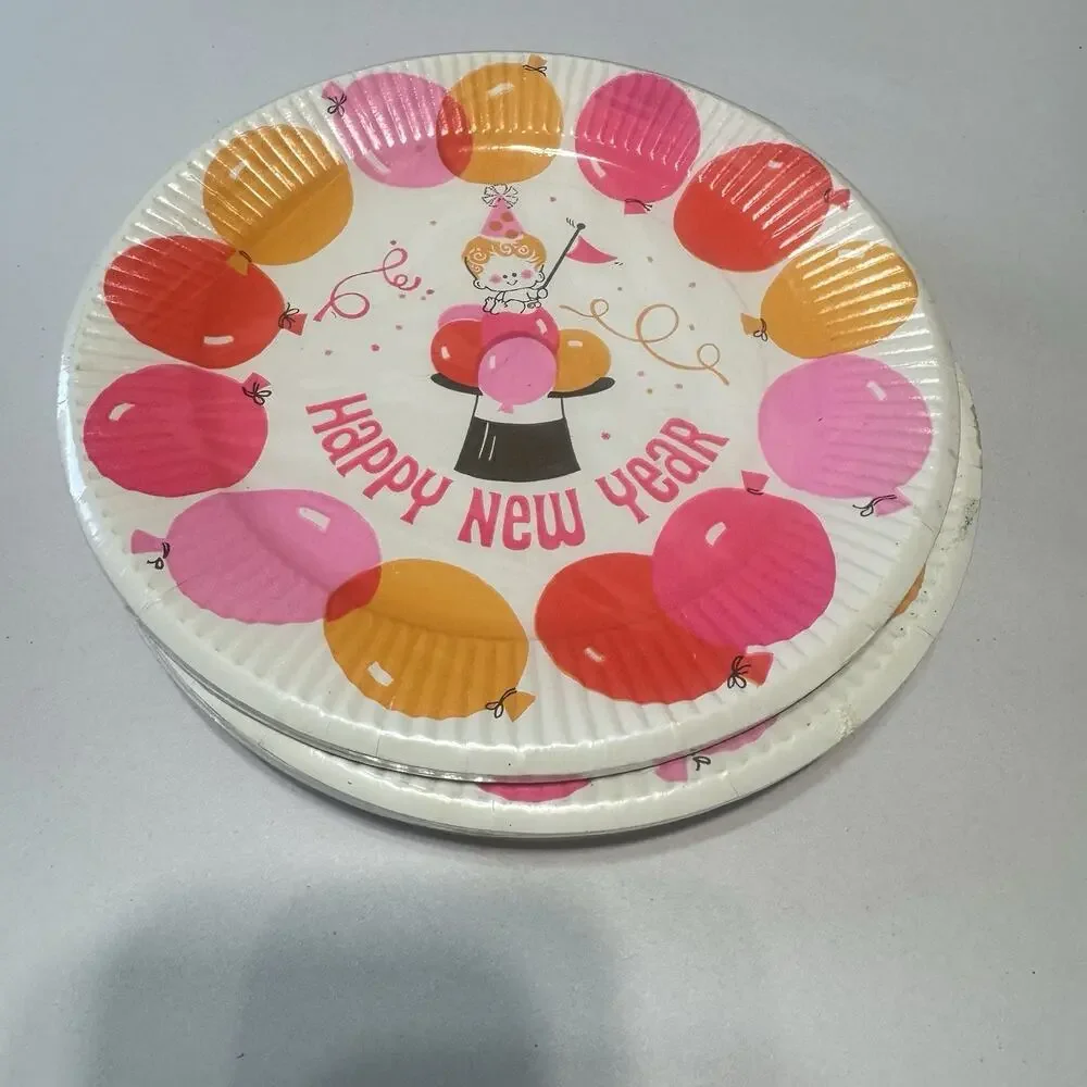 Vintage‎ 70s Happy New Year Party Cake Dessert Plates American Greetings New